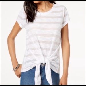 - INC bright white striped shirt with front tie